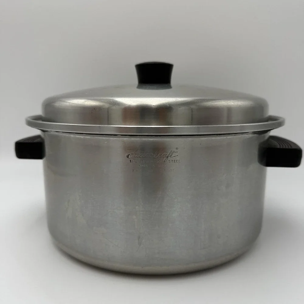 Vtg Lustre Craft Stainless Steel Stock Pot 6 Qt 18-8 3 PLY Dutch Oven W/ Lid
